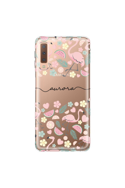 SAMSUNG - Galaxy A7 2018 - Soft Clear Case - Monogram Flamingo Pattern III