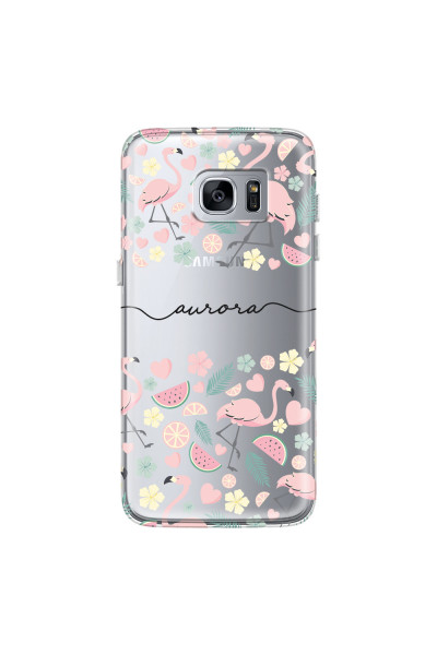 SAMSUNG - Galaxy S7 Edge - Soft Clear Case - Monogram Flamingo Pattern III