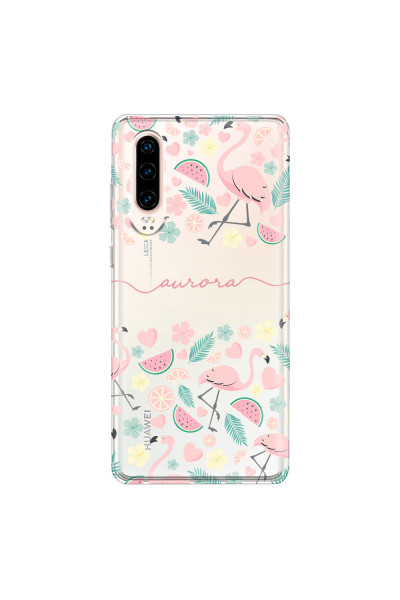 HUAWEI - P30 - Soft Clear Case - Clear Flamingo Handwritten