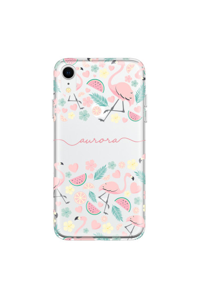APPLE - iPhone XR - Soft Clear Case - Clear Flamingo Handwritten