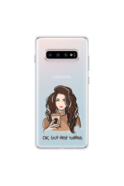 SAMSUNG - Galaxy S10 - Soft Clear Case - But First Coffee