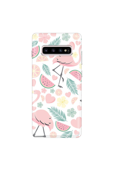 SAMSUNG - Galaxy S10 - Soft Clear Case - Tropical Flamingo III