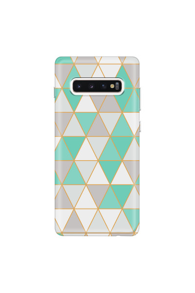 SAMSUNG - Galaxy S10 Plus - Soft Clear Case - Green Triangle Pattern