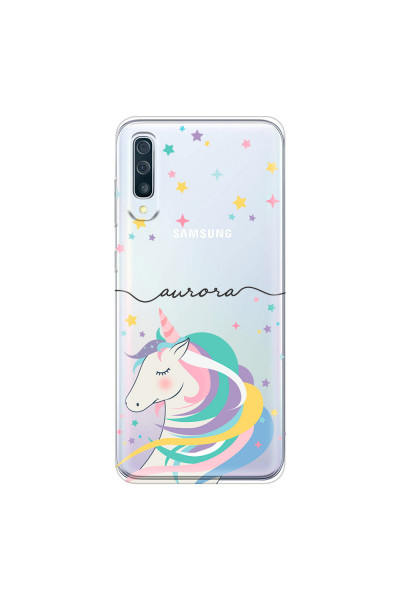 SAMSUNG - Galaxy A70 - Soft Clear Case - Clear Unicorn Handwritten