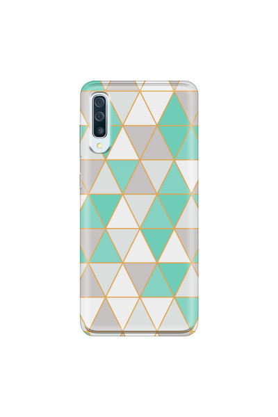 SAMSUNG - Galaxy A70 - Soft Clear Case - Green Triangle Pattern