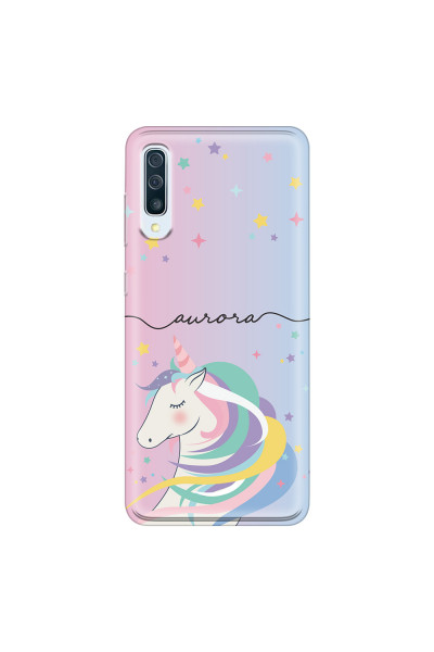 SAMSUNG - Galaxy A70 - Soft Clear Case - Pink Unicorn Handwritten