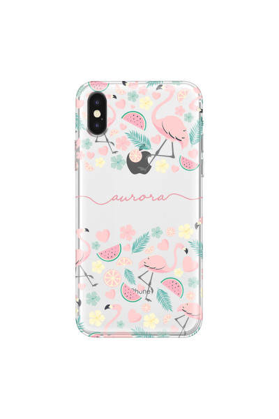 APPLE - iPhone XS - Soft Clear Case - Clear Flamingo Handwritten