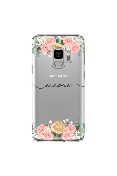 SAMSUNG - Galaxy S9 - Soft Clear Case - Dark Gold Floral Handwritten