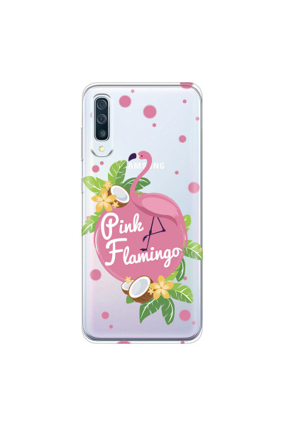 SAMSUNG - Galaxy A70 - Soft Clear Case - Pink Flamingo