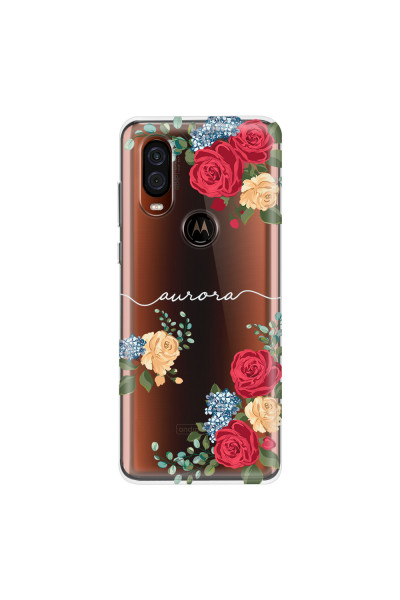 MOTOROLA by LENOVO - Moto One Vision - Soft Clear Case - Light Red Floral Handwritten