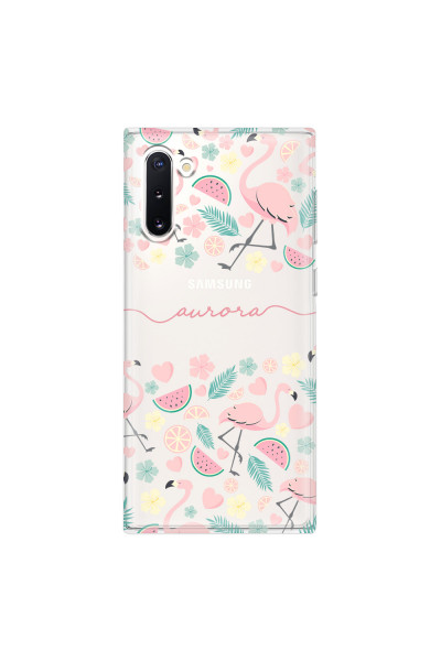 SAMSUNG - Galaxy Note 10 - Soft Clear Case - Clear Flamingo Handwritten