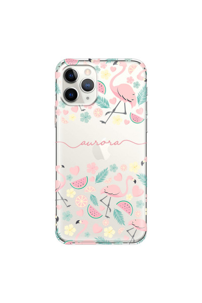 APPLE - iPhone 11 Pro - Soft Clear Case - Clear Flamingo Handwritten