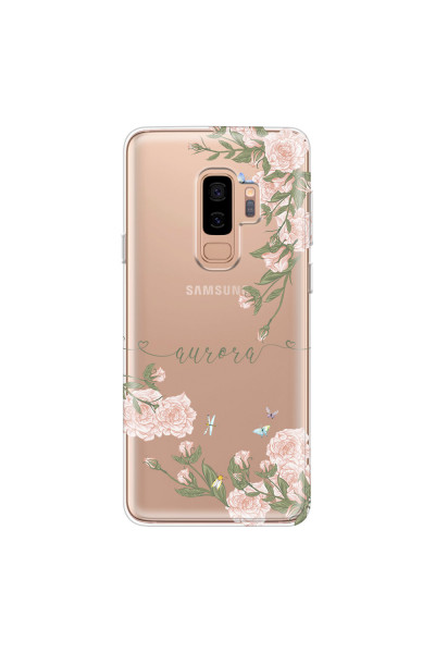 SAMSUNG - Galaxy S9 Plus 2018 - Soft Clear Case - Pink Rose Garden with Monogram