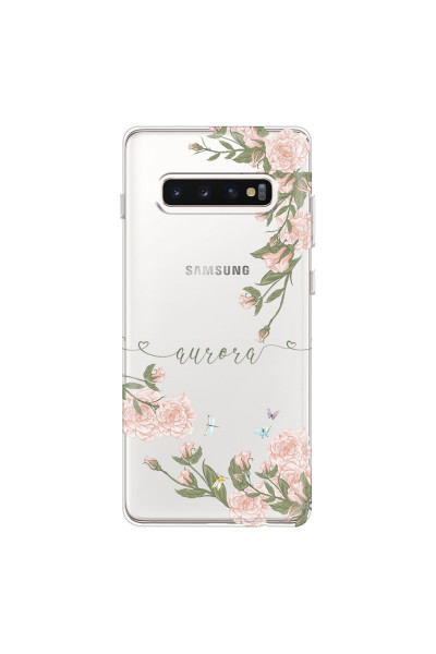 SAMSUNG - Galaxy S10 Plus - Soft Clear Case - Pink Rose Garden with Monogram