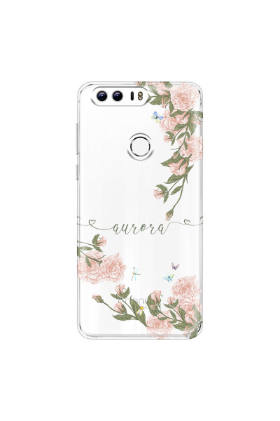 HONOR - Honor 8 - Soft Clear Case - Pink Rose Garden with Monogram