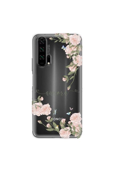 HONOR - Honor 20 Pro - Soft Clear Case - Pink Rose Garden with Monogram