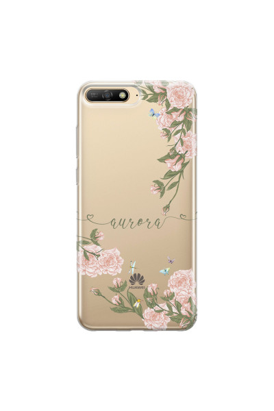 HUAWEI - Y6 2018 - Soft Clear Case - Pink Rose Garden with Monogram