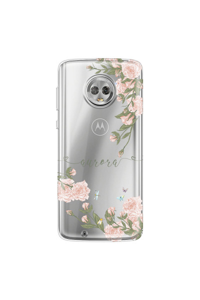 MOTOROLA by LENOVO - Moto G6 - Soft Clear Case - Pink Rose Garden with Monogram