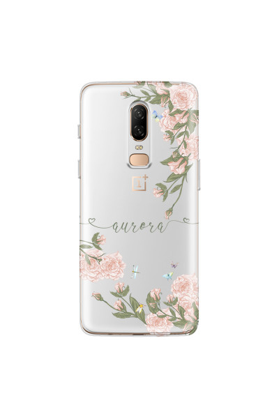 ONEPLUS - OnePlus 6 - Soft Clear Case - Pink Rose Garden with Monogram