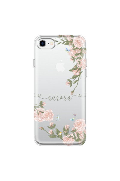 APPLE - iPhone 7 - Soft Clear Case - Pink Rose Garden with Monogram