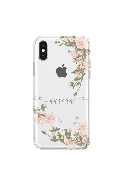 APPLE - iPhone XS - Soft Clear Case - Pink Rose Garden with Monogram