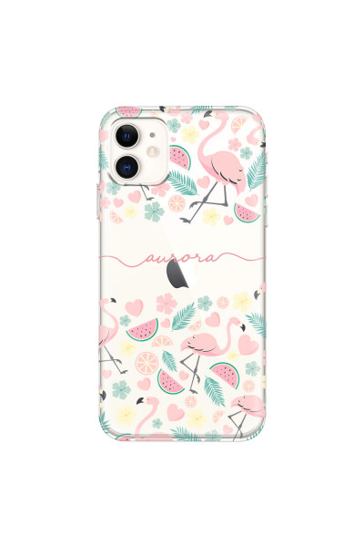 APPLE - iPhone 11 - Soft Clear Case - Clear Flamingo Handwritten