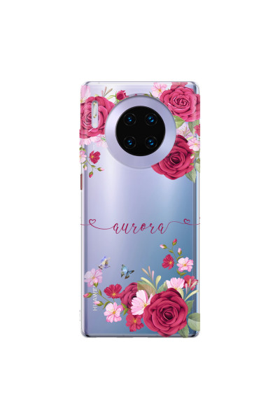 HUAWEI - Mate 30 Pro - Soft Clear Case - Rose Garden with Monogram Red