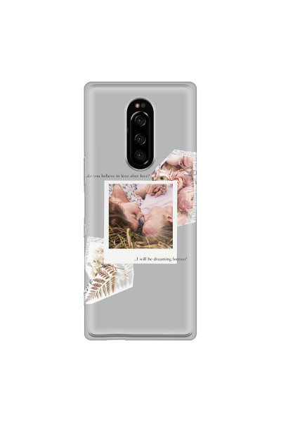 SONY - Sony Xperia 1 - Soft Clear Case - Vintage Grey Collage Phone Case