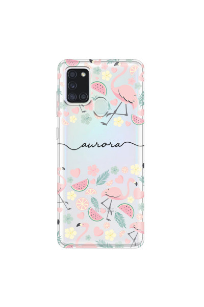 SAMSUNG - Galaxy A21S - Soft Clear Case - Clear Flamingo Handwritten Dark