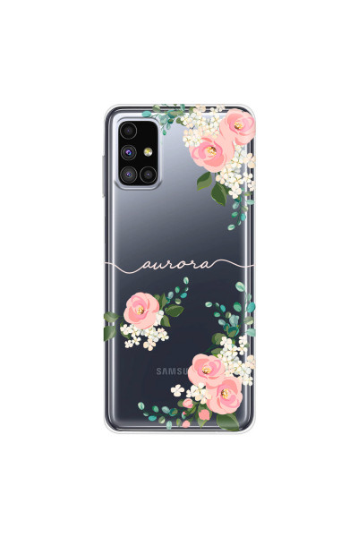 SAMSUNG - Galaxy M51 - Soft Clear Case - Pink Floral Handwritten Light