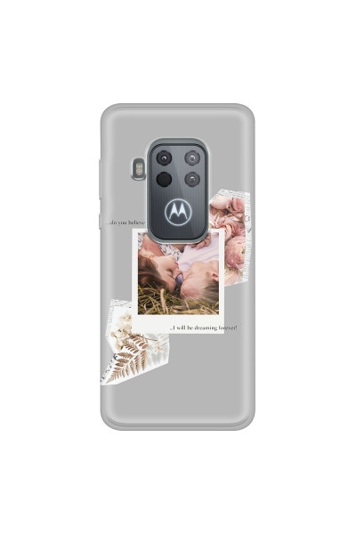 MOTOROLA by LENOVO - Moto One Zoom - Soft Clear Case - Vintage Grey Collage Phone Case