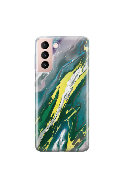 SAMSUNG - Galaxy S21 - Soft Clear Case - Marble Rainforest Green