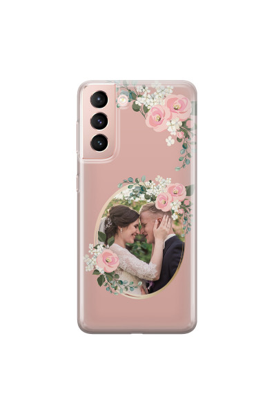 SAMSUNG - Galaxy S21 - Soft Clear Case - Pink Floral Mirror Photo