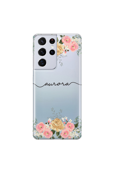 SAMSUNG - Galaxy S21 Ultra - Soft Clear Case - Gold Floral Handwritten Dark