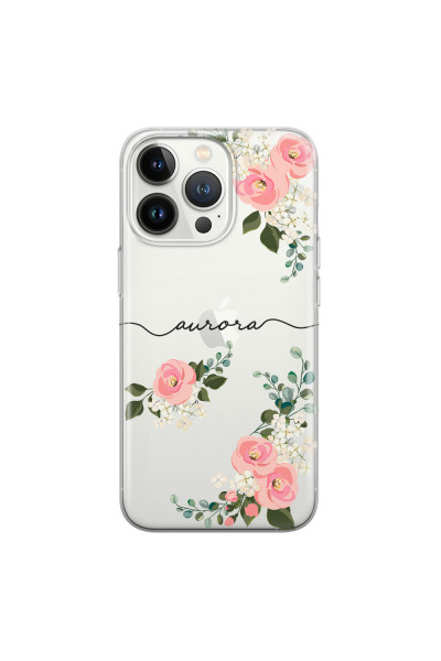 APPLE - iPhone 13 Pro Max - Soft Clear Case - Pink Floral Handwritten