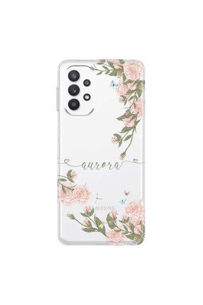 SAMSUNG - Galaxy A32 - Soft Clear Case - Pink Rose Garden with Monogram Green
