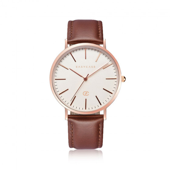 Easycase Ladies Watch Rose Gold - White Dial (Genuine Leather Brown)