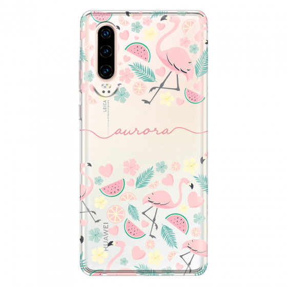 HUAWEI - P30 - Soft Clear Case - Clear Flamingo Handwritten