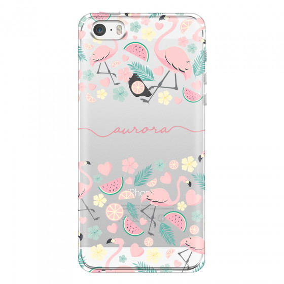 APPLE - iPhone 5S - Soft Clear Case - Clear Flamingo Handwritten