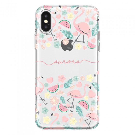 APPLE - iPhone X - Soft Clear Case - Clear Flamingo Handwritten