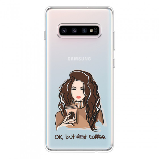 SAMSUNG - Galaxy S10 - Soft Clear Case - But First Coffee