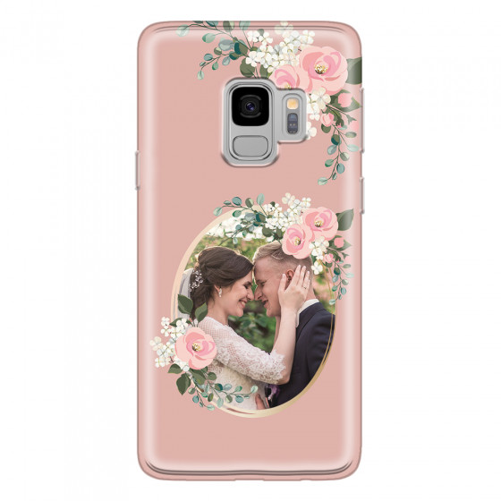 SAMSUNG - Galaxy S9 - Soft Clear Case - Pink Floral Mirror Photo