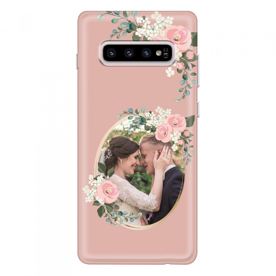 SAMSUNG - Galaxy S10 - Soft Clear Case - Pink Floral Mirror Photo