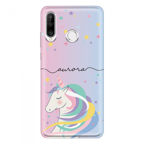 HUAWEI - P30 Lite - Soft Clear Case - Pink Unicorn Handwritten