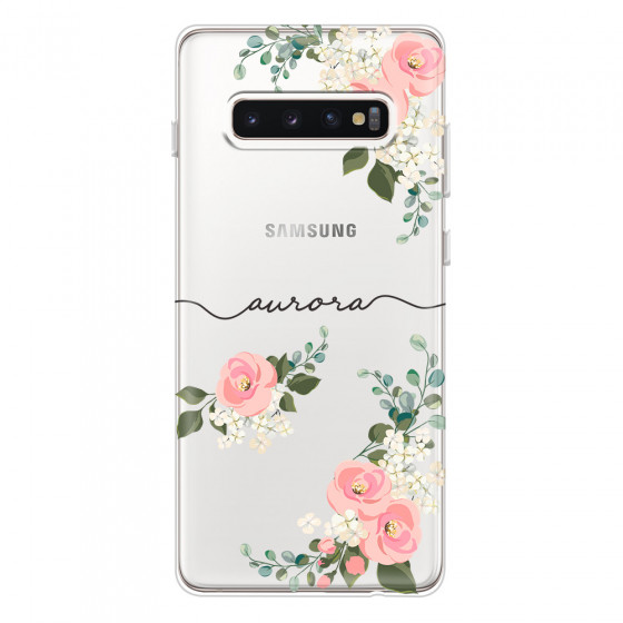 SAMSUNG - Galaxy S10 Plus - Soft Clear Case - Pink Floral Handwritten