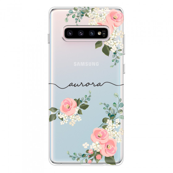 SAMSUNG - Galaxy S10 - Soft Clear Case - Pink Floral Handwritten