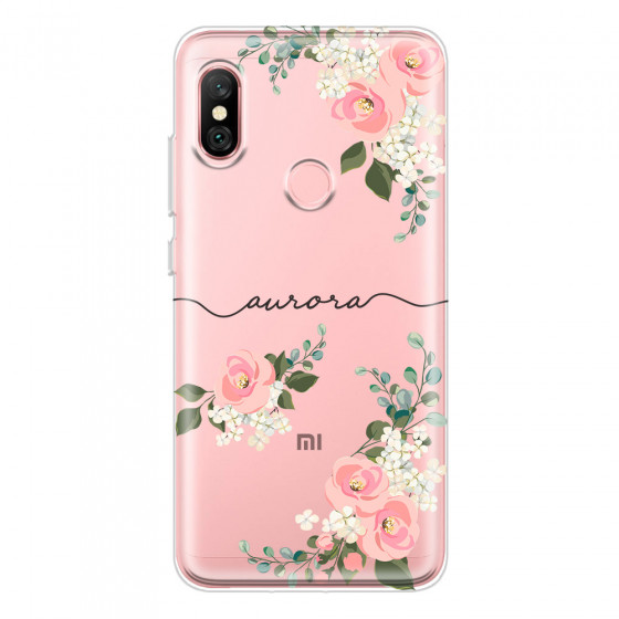 XIAOMI - Redmi Note 6 Pro - Soft Clear Case - Pink Floral Handwritten