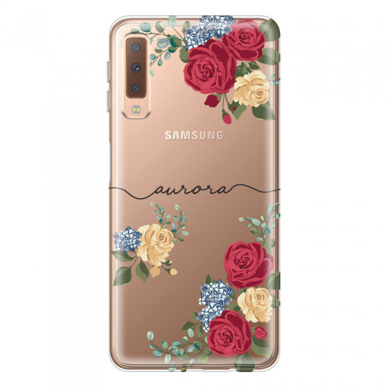 SAMSUNG - Galaxy A7 2018 - Soft Clear Case - Red Floral Handwritten