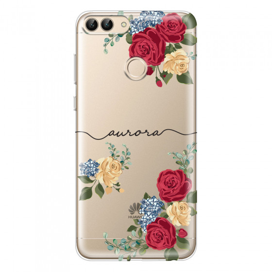 HUAWEI - P Smart 2018 - Soft Clear Case - Red Floral Handwritten