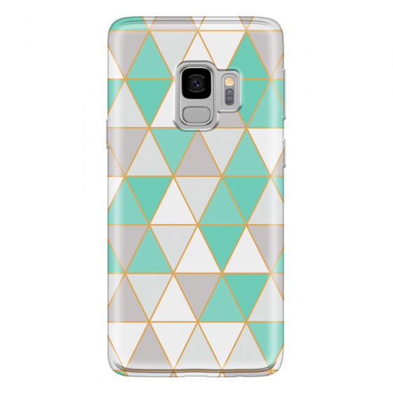 SAMSUNG - Galaxy S9 - Soft Clear Case - Green Triangle Pattern
